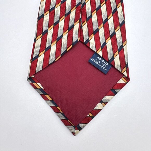 Le Bils Mens Silk Neck Tie Red & Gold Diagonal Striped Geometric Made in USA - Picture 3 of 8